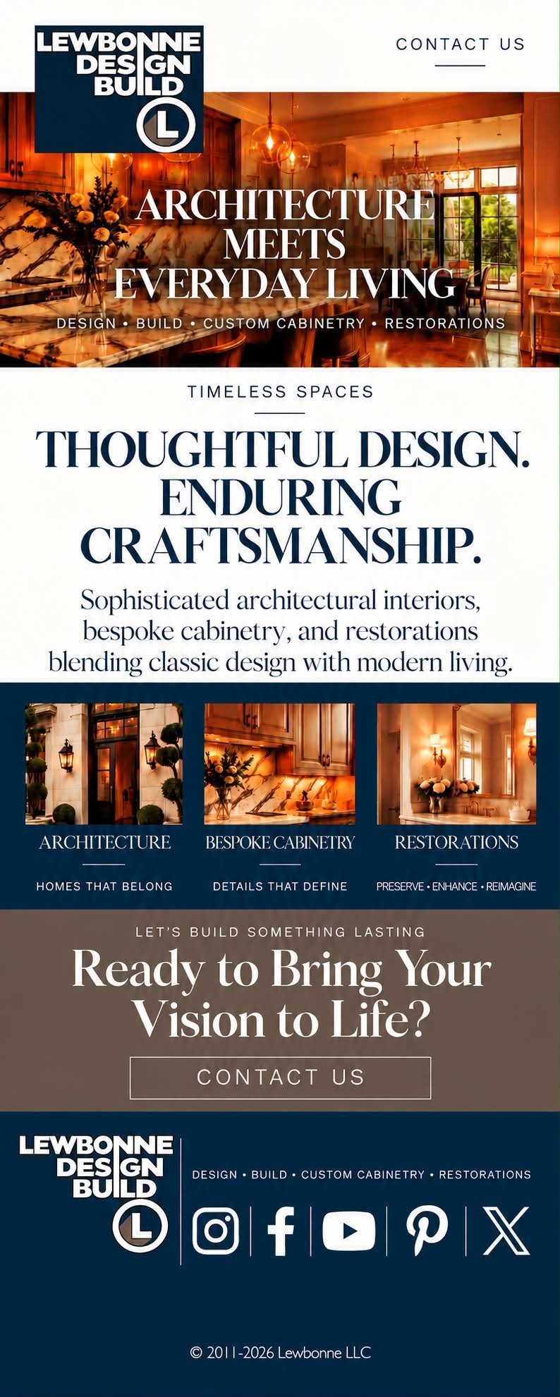Lewbonne Design Build homepage: architecture, bespoke cabinetry and restorations